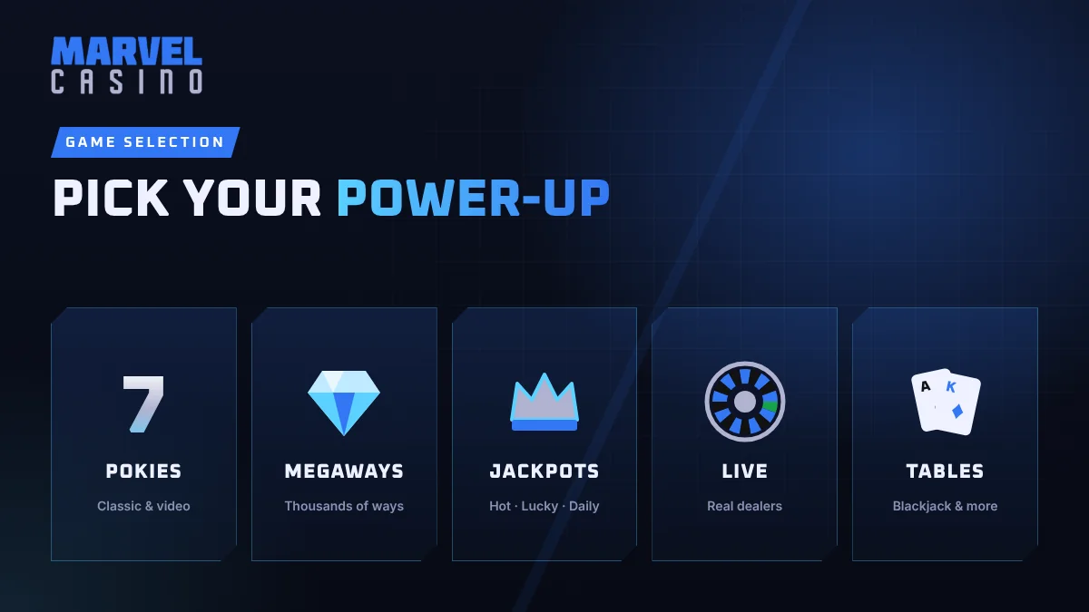 Marvel Casino game selection: pokies, Megaways, jackpots, live dealer games and table games